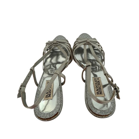 Badgley Mischka Silver‎ Glitter Strappy Heels Size 7M 3-Inch Heel Height - Picture 3 of 6